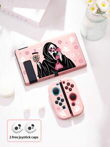 骷髅头、心形、雏菊图案保护壳，兼容Switch NS/Switch OLED/Lite，适用于新款Switch2（2025）/Switch主机配件保护壳，包含骷髅头摇杆帽，便携旅行，保护您的主机，Switch玩家的最佳礼物 - 彩色 - 查看 2