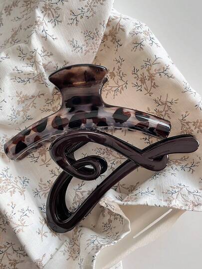 2个/套 4.33英寸/11厘米 ABS咖啡色心形爪夹和豹纹发夹，时尚百搭优雅简约纯色发夹，适合日常、休闲、派对、海滩、度假、发型设计、洗脸/洗头、化妆、服装配饰，秋冬春夏皆宜。