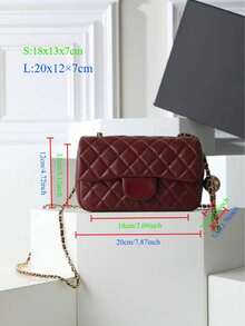Fashion Patchwork Flap Crossbody Bag - Burgundy With Decorative Ball Gold Chain Shoulder Strap, Pebbled Leather - Suitable For Daily Use/Parties - 酒紅色 - 查看 11