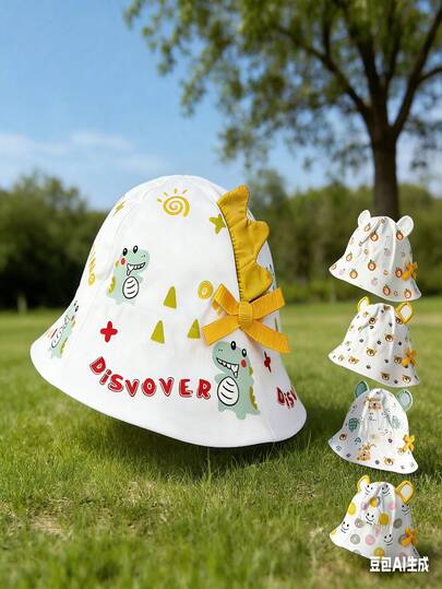 1pc Cute Cartoon Kids Bucket Hat, Outdoor UV Protection Sun Hat, Adorable Animal Pattern Children Cap, 4 Styles Available