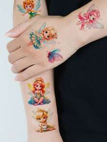 仙女与蝴蝶临时纹身套装 - 156 个闪亮亮片仙女奇幻元素，可持续 2-5 天，闪亮仿纹身贴纸，适用于派对、生日、礼物 - 12 张 - 彩色 - 查看 9