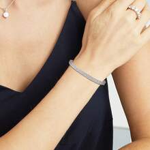 MDFUN Brazalete de tenis con baño de oro blanco de 18K y circonita cúbica, brazalete de eslabones redondos de 4mm CZ, joyería unisex con cierre de resorte - Blanco - Ver 8