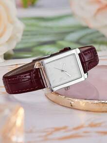 1pc Women's Casual Quartz Watch With Minimalist Leather Strap, Suitable For Daily Wear - Silver - View 3