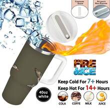 1pc 40oz Hand-Drawn Illustration Style, Flying Ducks, Brown And White Feathers Tumbler With Lid And Straw, Winter Insulated Travel Mug, Gift For Women Men, Ideal For Valentine's Day, Easter, Birthday Gift, Iced/Hot Coffee Cup - 40oz-trắng - Xem 3