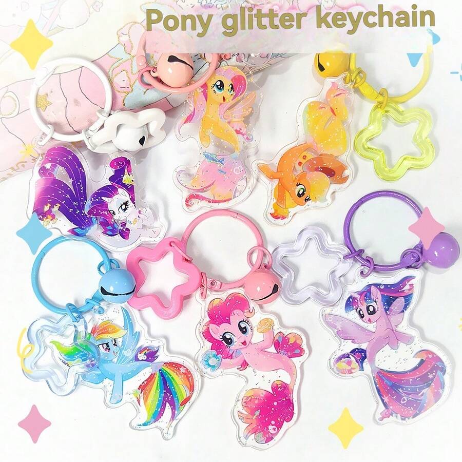1 móc khóa acrylic lấp lấp lánh với hình các chú ngựa dễ thương (Ngựa Cầu Vồng, Ngựa Fluttershy, Ngựa Twilight, Ngựa Rarity và Ngựa Cầu Vồng), có vòng sao và chuông, quà tặng móc khóa thời trang dành cho người hâm mộ My Little Pony vào dịp sinh nhật, Giáng sinh, Halloween. - Nhiều màu - Xem 1
