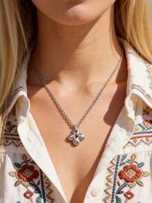 Mazuer 1件18K镀金不锈钢蝴蝶四叶花吊坠项链，法式简约锁骨链饰品，日常佩戴及女士礼物 - 彩色 - 查看 5