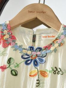 Girls' Princess Dress, Colorful Floral Embroidery, Sleeveless Mesh Patchwork, Casual Wear For Birthday Party, Summer - Beige - View 3