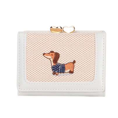 Nueva billetera plegable compacta original, monedero bordado de punto, billetera corta de lona con dibujo de perro lindo para estudiantes