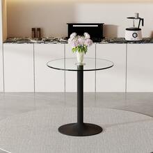 Minimalist And Modern Round Bar Table In Tempered Glass: With A Diameter Of 89 Cm And A Height Of 92 Cm, It Is The Ideal Choice To Create A Slightly Luxurious Atmosphere. - Black + Transparent + Glass + Metal + Circular - View 1