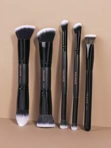 MAANGE 6pcs Professional Makeup Brush Set: Blush Brush, Powder Brush, Foundation Brush, Blending Brush, Eyeshadow Brush, Concealer Brush, Highlighter Brush, Contour Brush, Nose Shading Brush, Makeup Tools Cosmetic Brush Set Beauty Brush Kit Gift For Women & Girl Travel Makeup Brush Set - Black - View 2