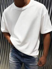 Retro T-Shirt With Purple Star And Letter Print, Casual Men's Top With Crew Neck, Street Style - 白色 - 查看 3