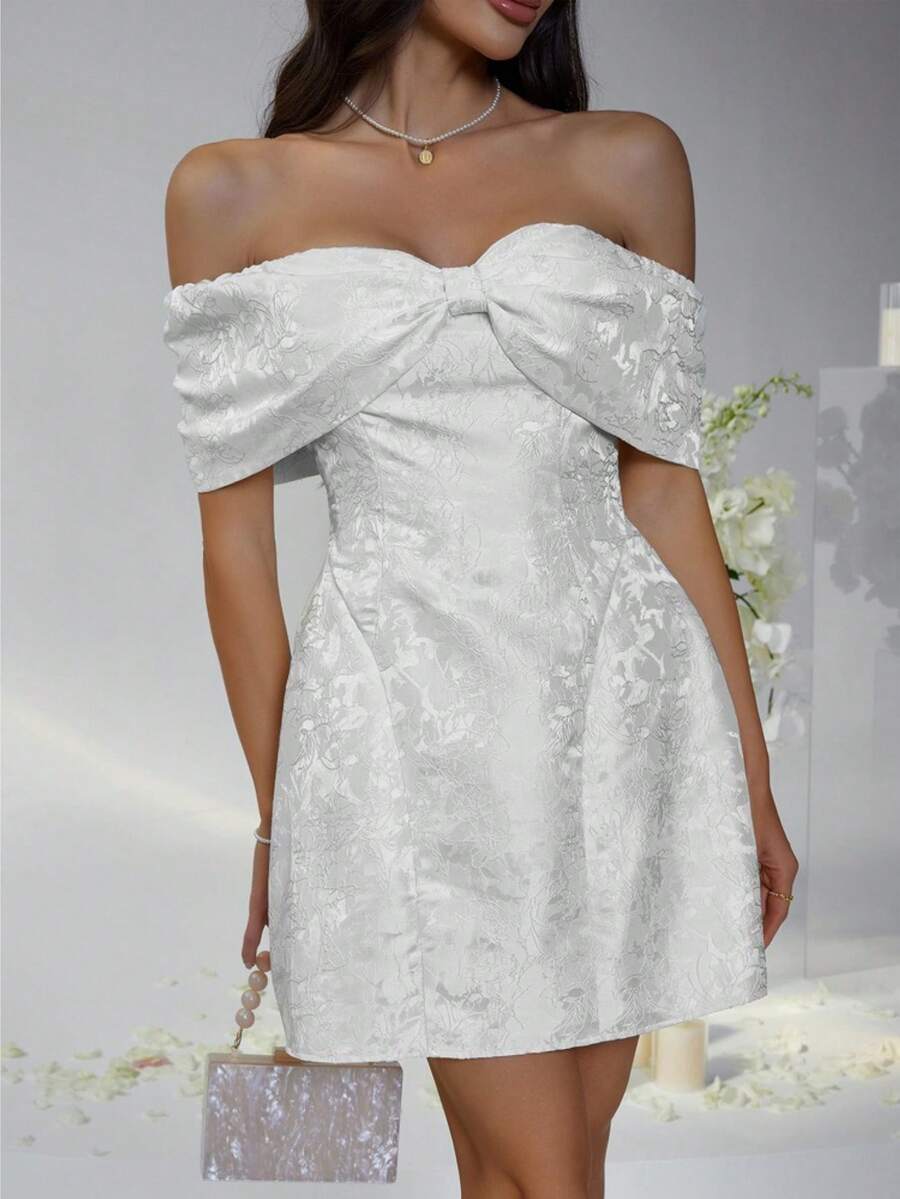 Formal Dresses For Women,Women's Satin Homecoming Dresses For Teens Off Shoulder Cocktail Party Gowns Bow Mini Dress - mbs - Xem 1