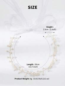 1pc Elegant Faux Pearl & Flower Decor Bridal Hair Vine, Boho Ribbon Tie Headpiece Wedding Hair Accessory For Women - Gold - View 5