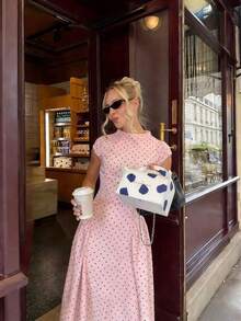 Elegant Floral Print Patchwork Casual Party Dress, Suitable For Holidays And Vacations Summer - 粉色 - 查看 3