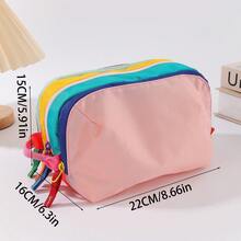 Personalized Colorblock Multi-Layer Makeup Bag Large Capacity Travel Toiletry Organizer Lightweight Portable Cosmetic Storage Pouch With Handle - Multicolor - View 4