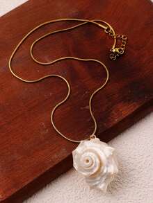 1件不锈钢链天然贝壳吊坠项链，简约优雅女士夏季海滩度假首饰，时尚独特配饰 - 彩色 - 查看 8