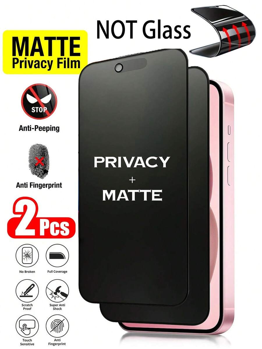 ZYSHI 适用于 17 Pro Max（6.9 英寸）的 2 片装磨砂隐私屏幕保护膜（非玻璃材质），防窥隐私配件，防眩光防指纹膜，兼容手机壳，易于安装，无气泡，贴合完美，适用于 17 Pro Max/17 Pro/17 Air/16/15/14 Plus/13 Mini/12/11 系列