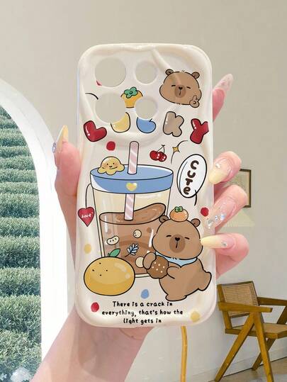 1个时尚奶茶卡皮巴拉图案白色奶油波纹加厚防摔精准开孔镜头保护手机壳，适用于防摔防震镜头全覆盖保护，时尚高端，男女皆宜，是时尚爱好者的理想之选，简约时尚的手机壳兼容 17/17 Pro/17 Pro Max/17 Air/16/11/16 Pro/16 Plus/16 Pro Max/16 E/15 Pro Max/13/14/12/11/7G/8P，Galaxy S25/S25 Plus/S25 Ultra/A05/A05S
