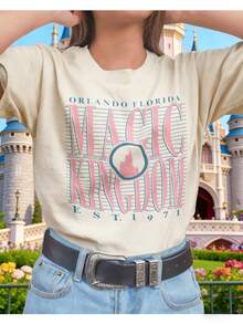 Women Orlando Florida Magic Kingdom EST 1971 Castle Graphic Tee Oversize Short Sleeve Crew Neck White Vacation Travel Casual Tshirt - 杏色 - 查看 10