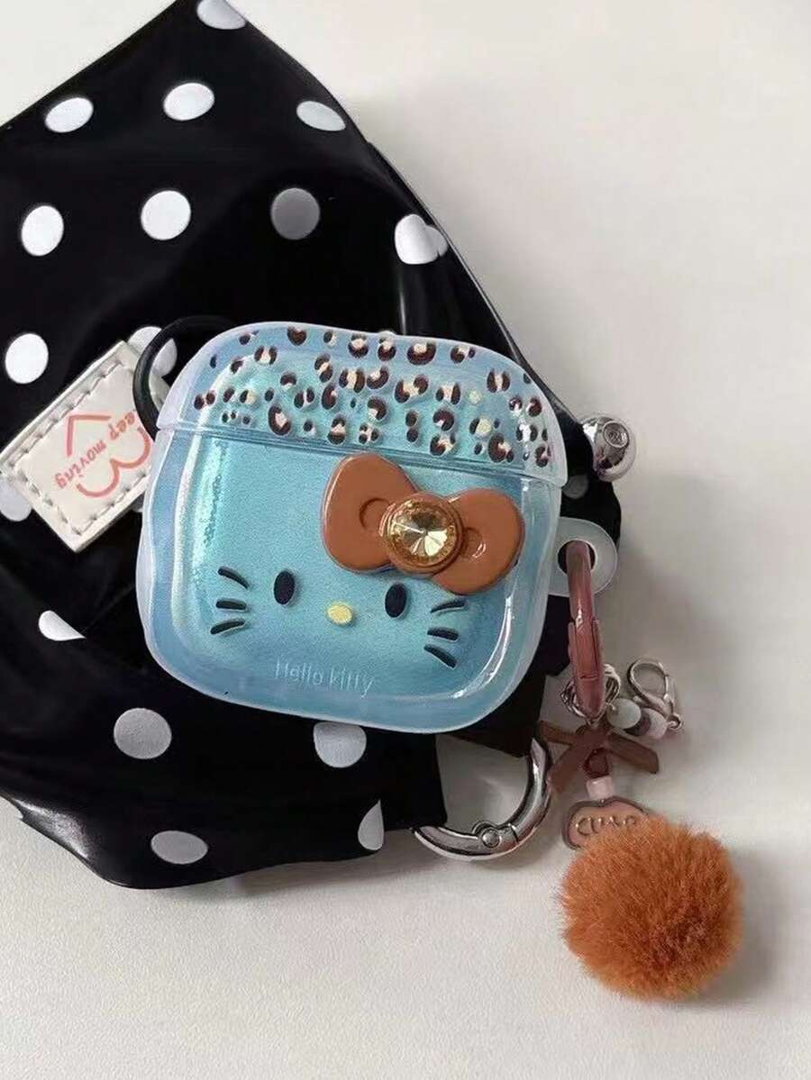 SANRIO 1pc Painted Blue Leopard Print Kitty Decor Accessory For Apple Bluetooth Earphone Case - Blue - View 1
