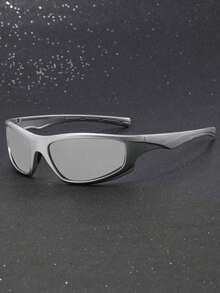 1pc Ladies' Liquid Silver-Wrapped Fashionable Y2k Style Outdoor Sports Fashion Glasses.Suitable For Daily Commuting, Music Festivals, Rave Parties, Etc.Street Shades Beach Accessories Beach Accessories For Women Glasses Shades Y2KFest MusicFest For Summer Beach Vacation,Outdoor,Travel - 銀色 - 查看 4