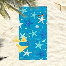 1条海星图案浅蓝色沙滩巾，超柔软超细纤维特大号沙滩毯，超强吸水浴巾，适合旅行、游泳池、潜水、冲浪、瑜伽、露营，多种尺寸可选，沙滩必备用品 - C - 查看 7