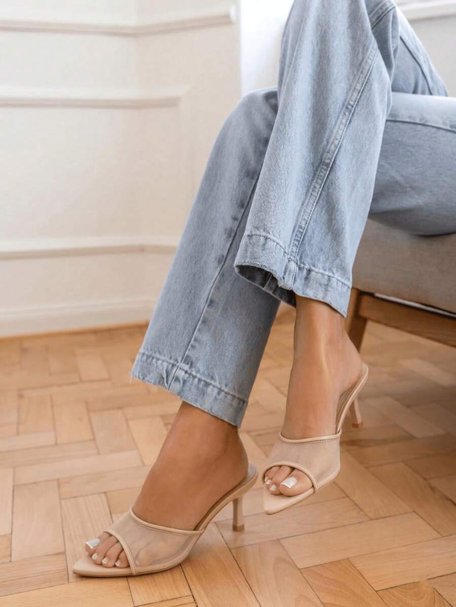 Mules et Escarpins Slingback à Voile de Mesh – L’Audace de la Transparence - 米色 - 查看 1