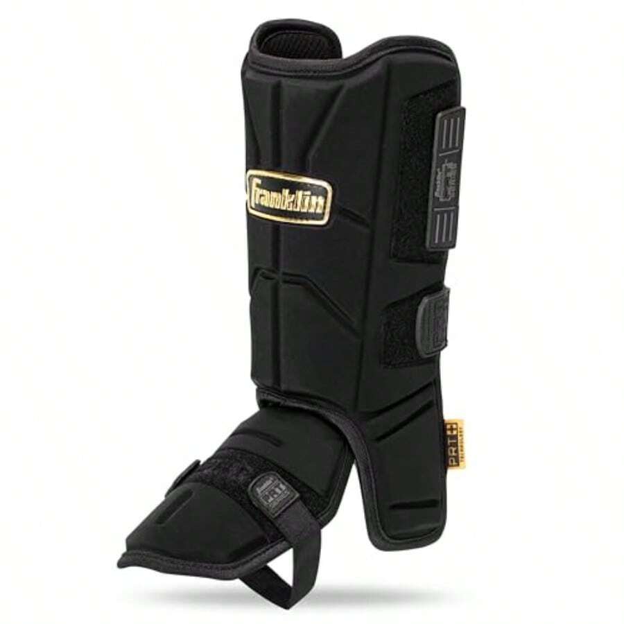 Franklin Sports Baseball + Softball Leg Guard - PRT Series Adult Shin + Foot Batting Shield - Right + Left Hand Hitters - Negro/dorado - Ver 1