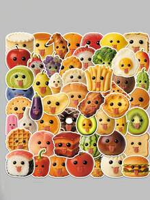 60pcs Funny Food Stickers With Hilarious Expressions And Playful Poses, Customizable, Waterproof Vinyl Material, Suitable For Fridge, Lunchbox, Bringing Joy And Laughter - Multicolor - View 2