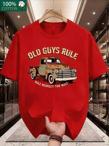 Men's Pure Cotton T-Shirt - Casual, Stylish, And Sporty Short Sleeve Top. Featuring A "The Veteran Driver Has Arrived" Retro Truck Print - A Distressed-Look Pickup Graphic With A Vintage, Worn-In Aesthetic. This Men's Casual Crew-Neck Cotton Tee Makes An Excellent Gift For Father's Day, Birthdays, Or Any Occasion-Perfect For Dads, Grandpas, And Friends Who Love Classic Vehicles! - Đỏ - Xem 1