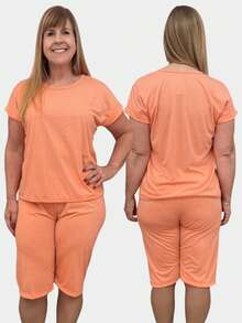 Kit 2 Pijama Pescador Conjunto Feminino de Dormir  Manga Curta Malha até o Joelho Capri Linha Noite - Estampas Variadas - Visão 6