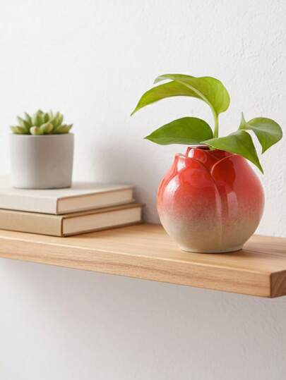 1支仿真粉色玫瑰，搭配渐变陶瓷花瓶 - 迷你桌面摆件，家居装饰佳品，适用于客厅、卧室、办公桌，也可作为水培植物（如绿萝）的盆栽，优雅的插花礼品。