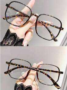 1副女士豹纹方形PC框复古大框时尚无度数眼镜 - 彩色 - 查看 2