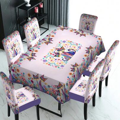 1/4/5/6/7/30 غطاء قابل للإزالة وللغسيل لكراسي المائدة، بتصميم أنماط ملونة مجردة للقطط والزهور، مناسب لطاولة الطعام وغرفة الطعام والأعياد وديكور المنزل وهدايا العائلة