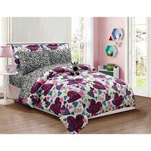 Queen - Girls Bedding-MISTY ZEBRA Tween Teen Dream Bed In A Bag. QUEEN SIZE Comforter set Sheet Set and Plush Toy Included-Love Hearts-Hot Pink Turquoise Blue Purple Black and White - rosa - Ver 2