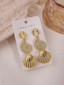 6件套时尚金属质感夏季度假风海星、贝壳、海螺多元素耳环，女士时尚耳环，轻盈CCB材质，适合日常佩戴 - 金色 - 查看 8