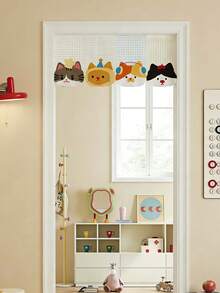 Cute Cat Flag Style Nursery Door Curtain - Comes With Telescopic Rod For Easy Installation - Suitable For Nursery Doors, Closets Or Windows - Adds Dreamy Charm While Providing Slight Shading And Privacy - Also Perfect For Children's Playrooms Or As A Baby Gift - Multicolor - View 4