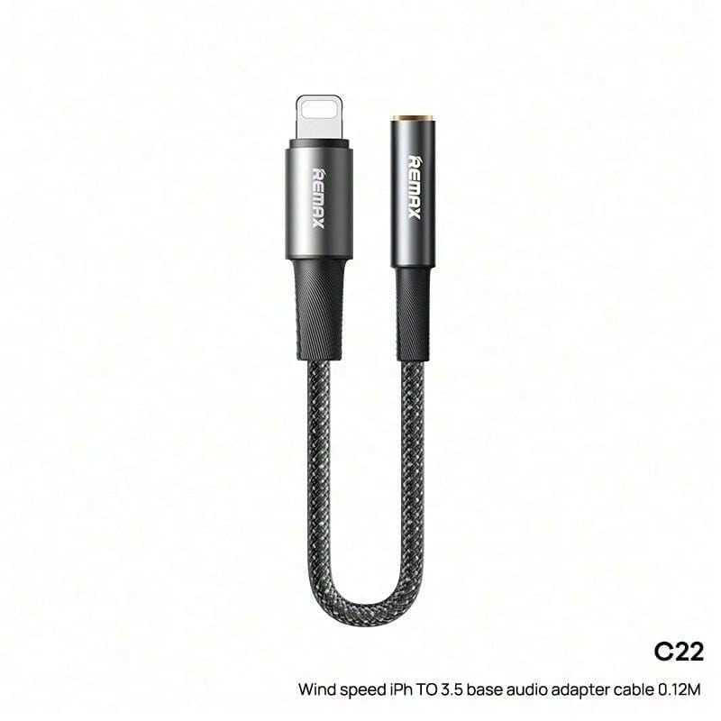 REMAX CB08(i-3.5F） 風速 iPh TO 3.5母座音頻轉接線)0.12M 黑色,高清好音質，播放無延遲，結實耐用，廣泛兼容，鋁合金頭，防刮耐磨 - 查看 1