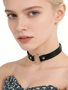 四件套/两件套/一件套朋克哥特风项链，女士内衣配饰，项链，人造革，可调节弹力带项圈 - 黑色 - 查看 11