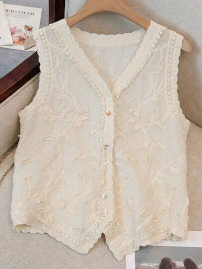 JIANHU Áo tank top không tay cổ chữ V thêu ren kiểu bohemian thanh lịch dành cho nữ, thích hợp cho các lễ hội tôn giáo, kỳ nghỉ, tạo vẻ ngoài thời trang nhiều lớp thường ngày.