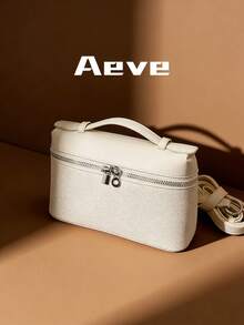 1个女士纯色荔枝纹PU方形斜挎包，小巧手提包，适合日常时尚搭配，时尚米黄色 - 白色 - 查看 8