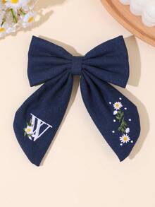1pc Mother's Day Girls' 26 Letters Blue Fabric Bow Hairclip, Floral Embroidery Barrette, Fresh Aesthetic Hair Accessory Suitable For Girls, Teens, Friends, Daily Use And Party Gift, Spring/Summer - Multicolor - View 27