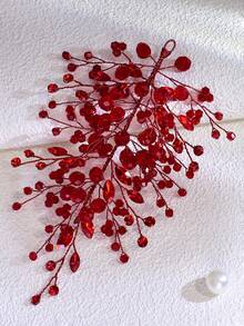 1pc Red Green Rhinestone Bridal Head Piece Shiny Women's Headwear Suitable For Wedding Party And Easter ﻿ - Multicolor - View 4