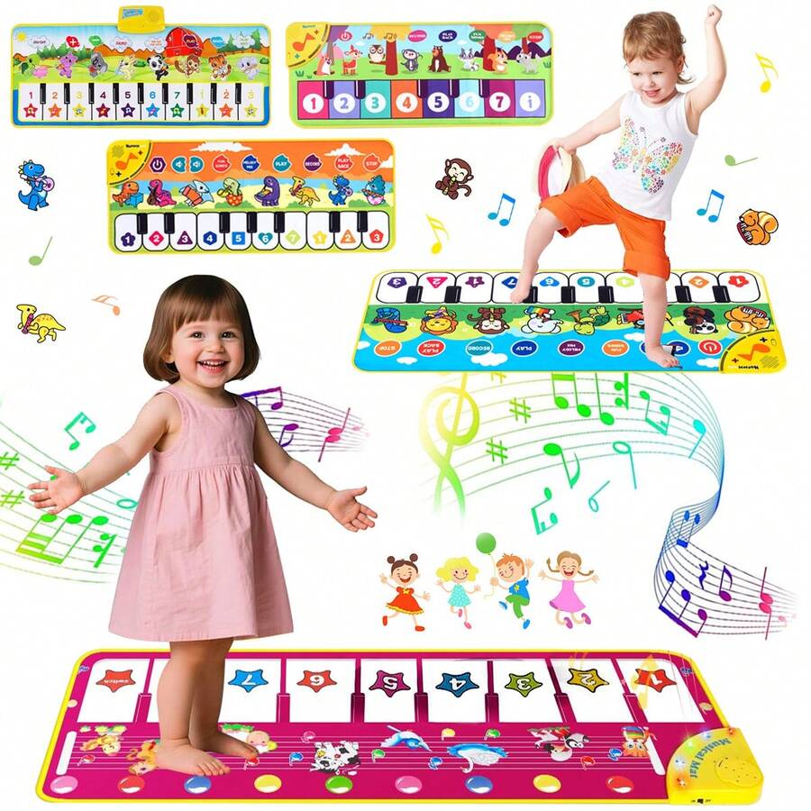 Musical Carpet With Sound & Light Effects, Animal Themed Touch Play Mat, Portable Floor Piano Dance Mat With Recording, Playback & Demo Modes, Early Education Development Music Toy Gift For Boys & Girls - Multicolor - View 1