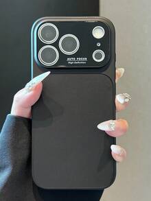 Stylish Artificial Leather Texture Large Window Phone Case Compatible With IPhone 17 Pro Max 17 Pro 16 Pro Max 15 14 Pro 13 Pro 17 Camera Protection Matte Soft Bumper Shockproof Cover - Black - View 3