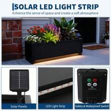 Caja de plantador de cama de jardín elevada de metal led - plantador de acero negro moderno de 47 "x16" con tiras de luz impermeables y control remoto, montaje, agujeros de drenaje, flor al aire libre / interior, hierbas y verduras - negro - Ver 8