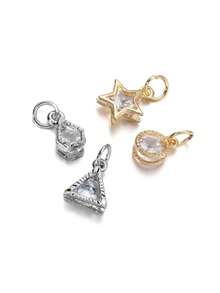 10个随机混合金属水钻心形吊坠 - DIY耳环和项链配件，爱情主题珠宝制作材料 - 金銀色吊墜 - 查看 2