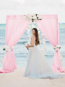 Cortina decorativa para arco nupcial, cortina de fondo de tul rosa, cortina de gasa - Adecuada para bodas, ceremonias de arco nupcial, decoraciones de cumpleaños, despedidas de soltera, fondos de boda al aire libre y decoraciones de fiestas - Púrpura - Ver 5