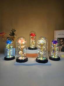 1pc Glass Dome Illuminated Rose Flower, Artificial Rose Flower, Multicolor Plastic Simulation Flower, Suitable For Women's Gift, Mother's Birthday Gift, Thanksgiving, Valentine's Day - Multicolor - View 6