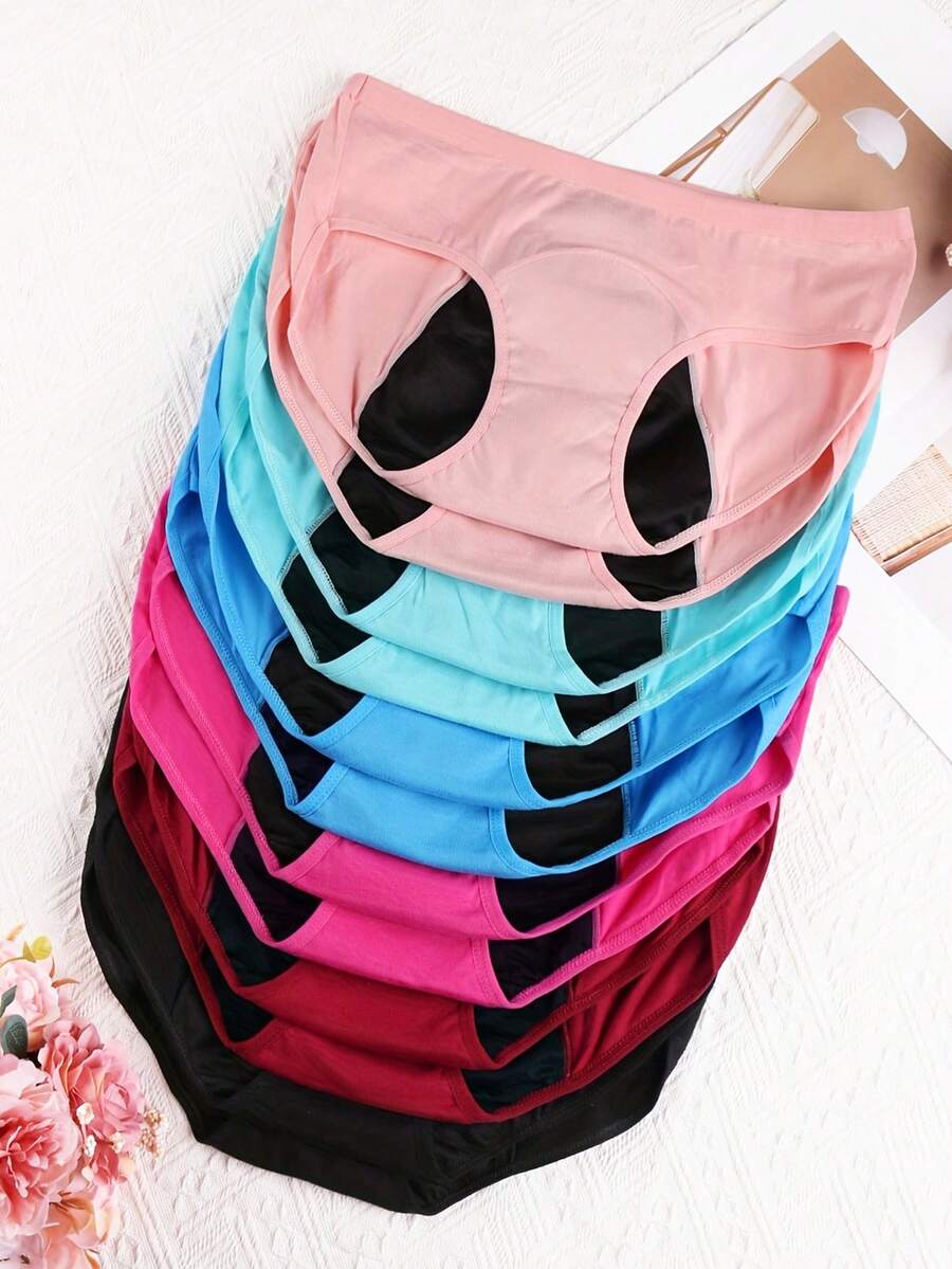 12pcs Menstrual Period Briefs, Breathable & Comfortable Full-Coverage Anti-Leak Intimates Panties,Women'S Lingerie & Underwear - 多色3 - 查看 1